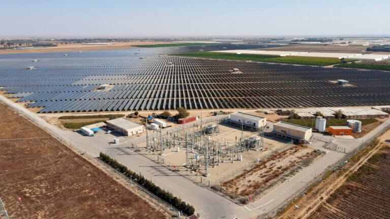 Aerial view of the Halutziot solar farm, Israel
