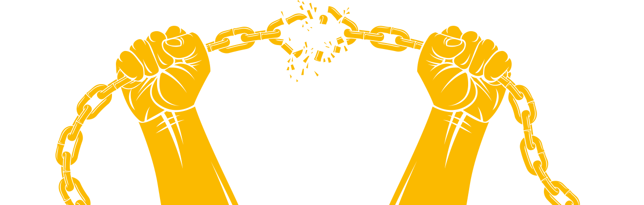 two hands break an iron chain in two