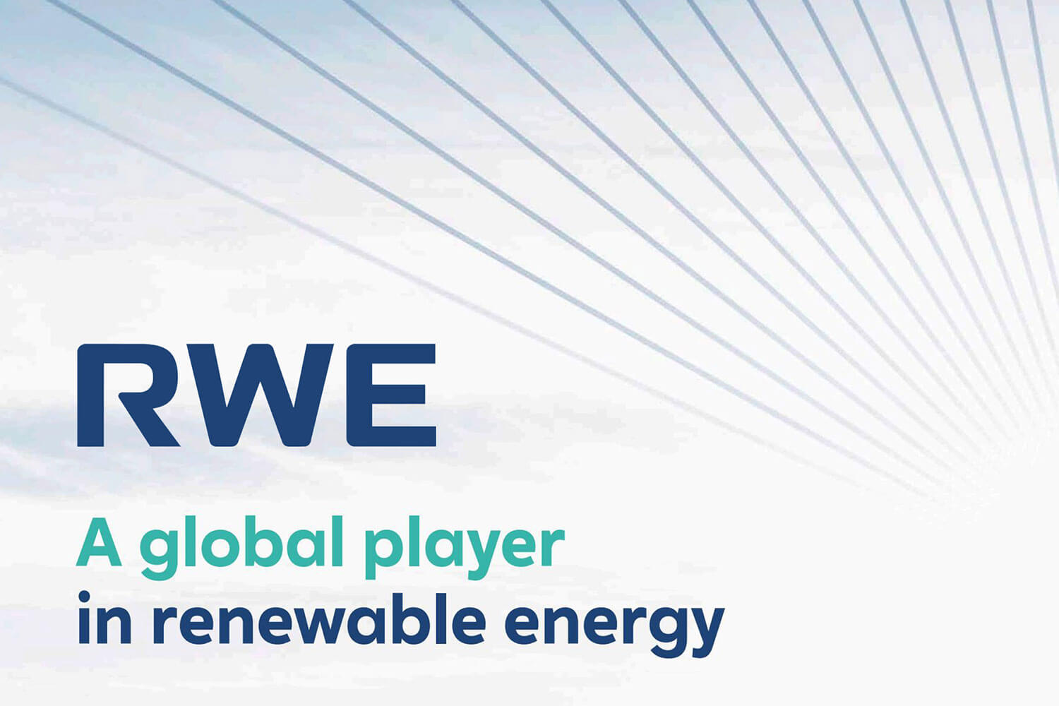 company logo of RWE with the slogan "A global player in renewable energy"