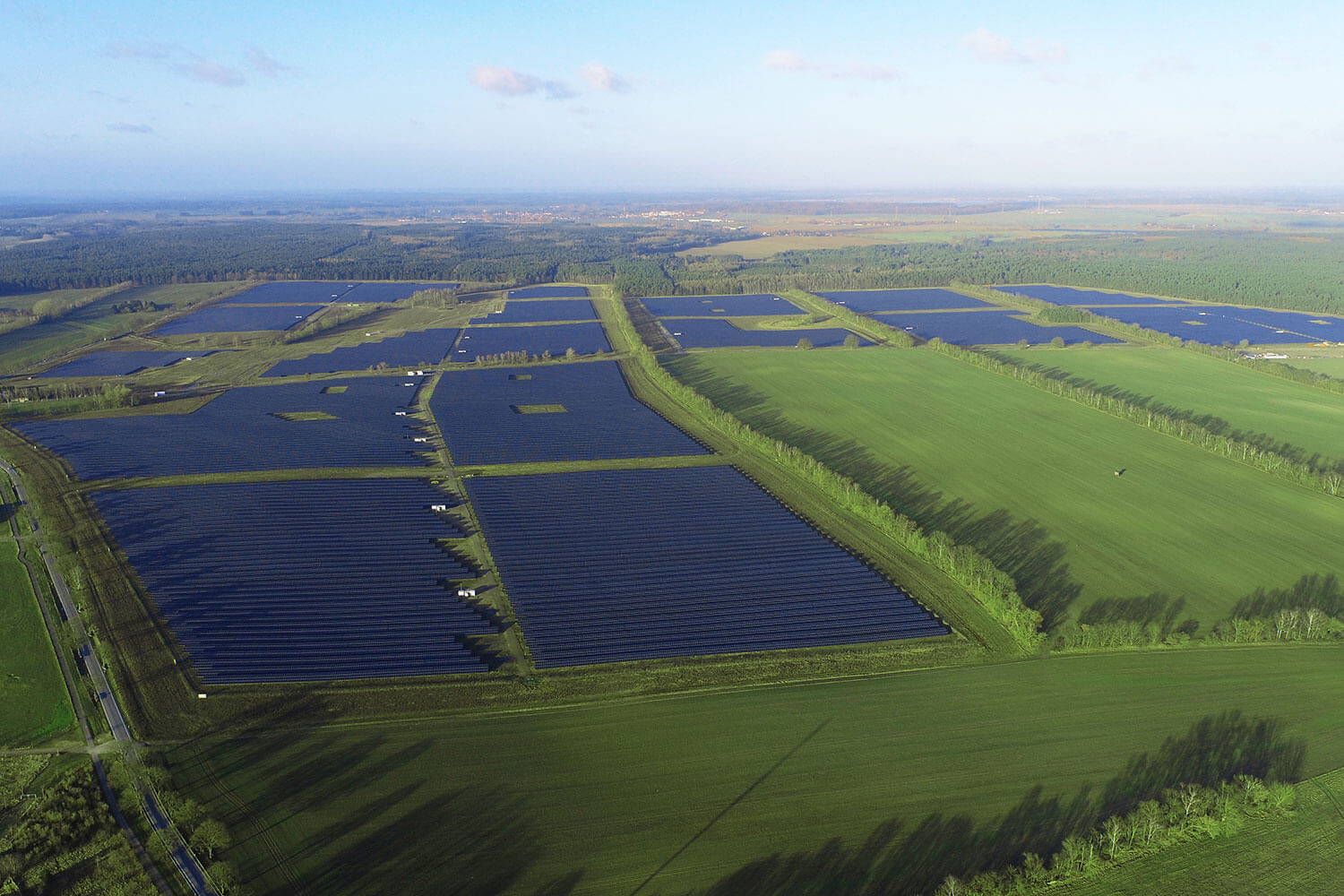 BELECTRIC's large-scale solar farm in Tramm-Göthen, Germany, seen from above