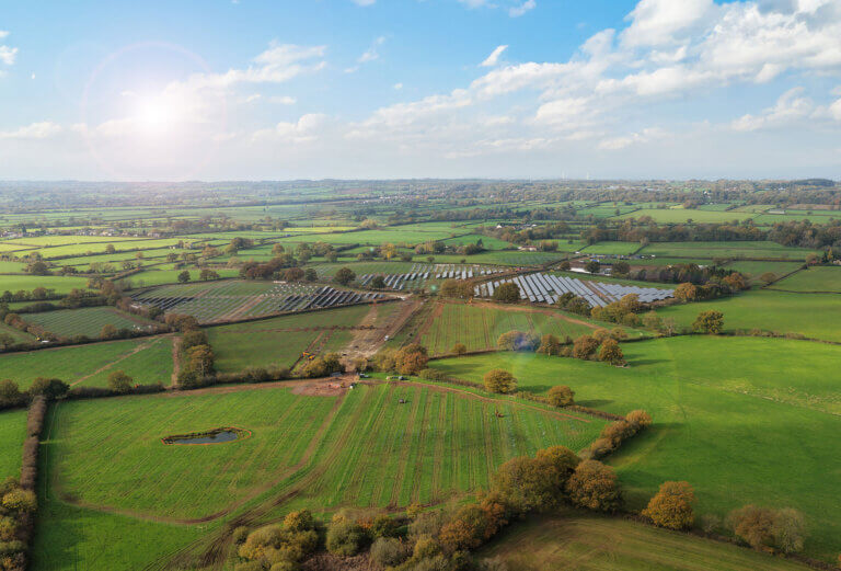 Construction site of a current BELECTRIC utility-scale solar project in the United Kingdom, representing the company’s growing UK solar portfolio