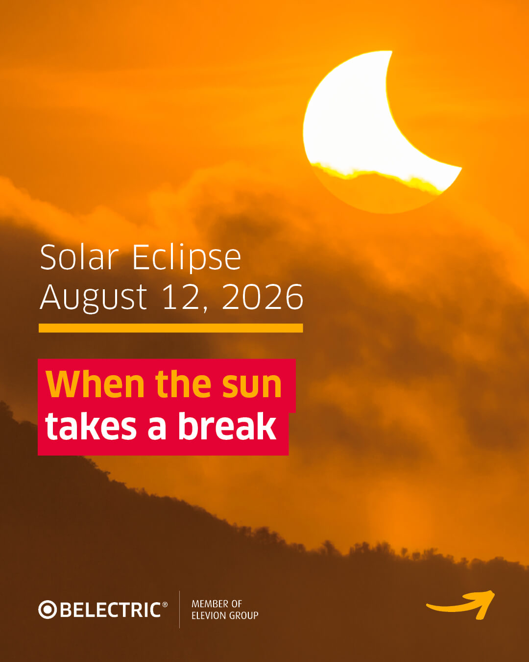 The sun partly covered and a text about the solar eclipse