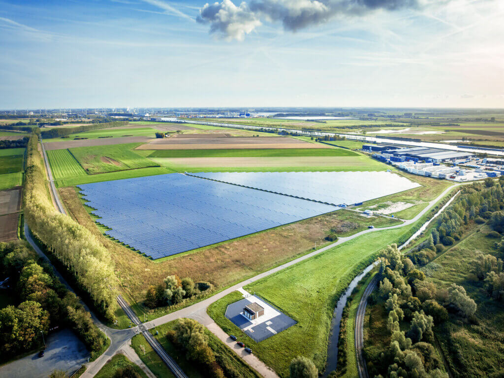 The Dutch solar plant Sas van Gent seen from above